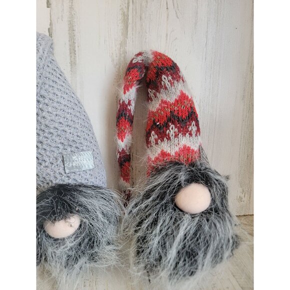 Gnome set plush gray weighted Xmas figure decor pattern unique - Picture 5 of 9